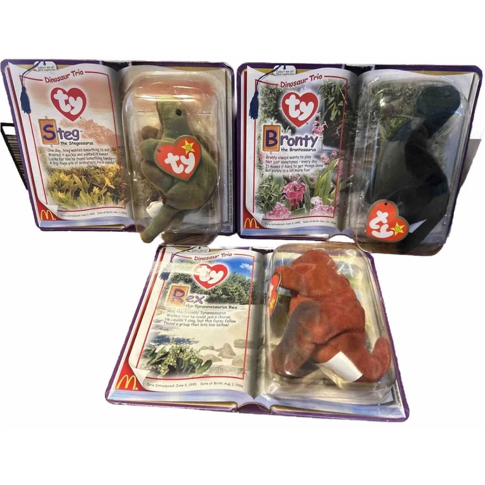 Vintage TY Teenie Beanie Babies Dinosaur Trio complete set sealed unopened NWT